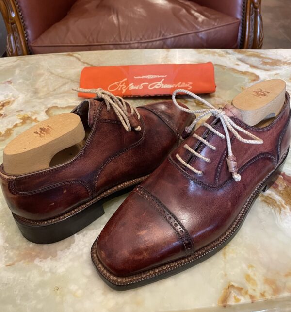 【Stefano Branchini ブランキーニ カルツォレリア】未使用品 手仕事グッドイヤー製 パンチドキャップトゥ靴シューズ 7 赤茶色 - 画像 (2)