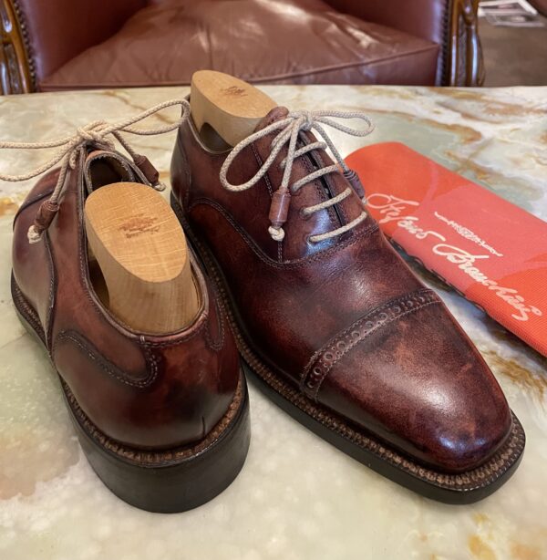 【Stefano Branchini ブランキーニ カルツォレリア】未使用品 手仕事グッドイヤー製 パンチドキャップトゥ靴シューズ 7 赤茶色 - 画像 (3)