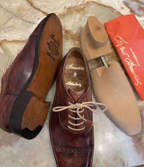 【Stefano Branchini ブランキーニ カルツォレリア】未使用品 手仕事グッドイヤー製 パンチドキャップトゥ靴シューズ 7 赤茶色 - 画像 (5)