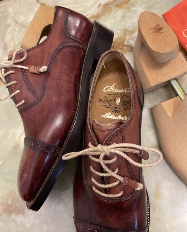 【Stefano Branchini ブランキーニ カルツォレリア】未使用品 手仕事グッドイヤー製 パンチドキャップトゥ靴シューズ 7 赤茶色 - 画像 (4)