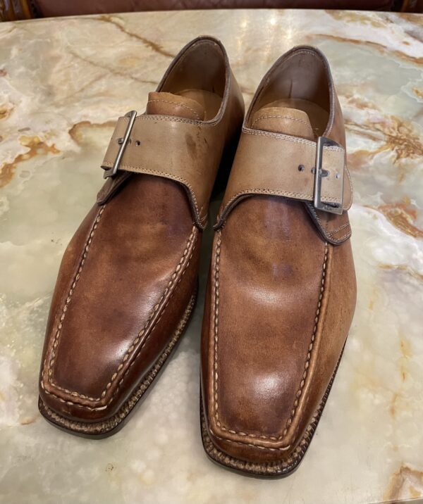 【Stefano Branchini ブランキーニ カルツォレリア】未使用品 手仕事グッドイヤー製 シングルモンクストラップ靴シューズ 7.5 茶色