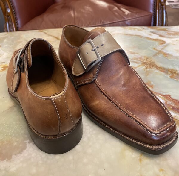【Stefano Branchini ブランキーニ カルツォレリア】未使用品 手仕事グッドイヤー製 シングルモンクストラップ靴シューズ 7.5 茶色 - 画像 (3)
