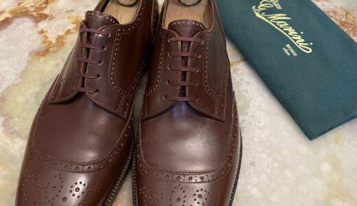 【Marini マリーニ】貴重な半世紀前2代目職人謹製 ビスポーク注文靴 外羽根フルブローグ靴 6.5位25cm TREE付 濃茶色