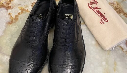 【Marini マリーニ】未使用品 貴重ビスポーク注文靴 セミブローグ内羽根シューズ 7.5位26cm 黒色