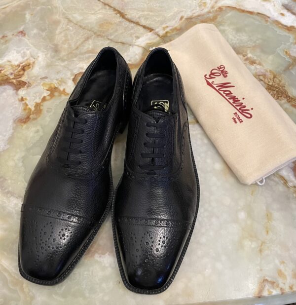【Marini マリーニ】未使用品 貴重ビスポーク注文靴 セミブローグ内羽根シューズ 7.5位26cm 黒色
