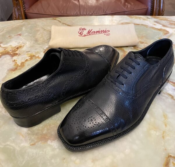 【Marini マリーニ】未使用品 貴重ビスポーク注文靴 セミブローグ内羽根シューズ 7.5位26cm 黒色 - 画像 (2)