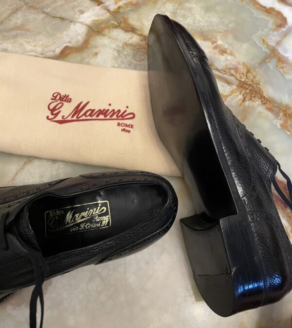 【Marini マリーニ】未使用品 貴重ビスポーク注文靴 セミブローグ内羽根シューズ 7.5位26cm 黒色 - 画像 (5)