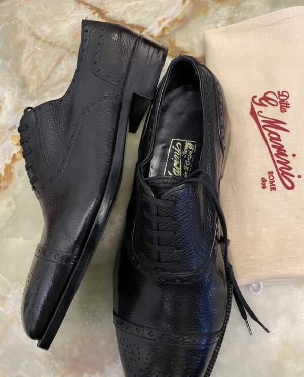 【Marini マリーニ】未使用品 貴重ビスポーク注文靴 セミブローグ内羽根シューズ 7.5位26cm 黒色 - 画像 (4)