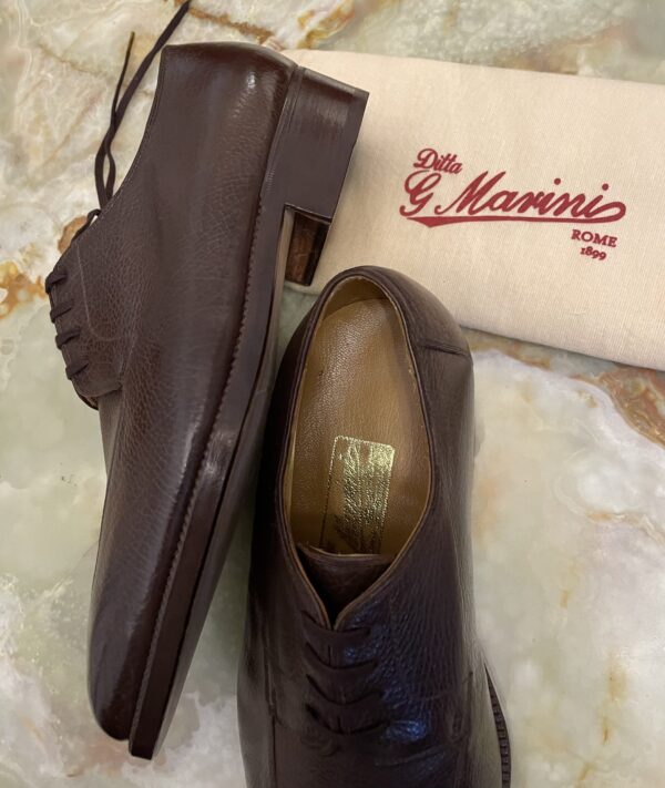 【Marini マリーニ】未使用品 貴重ビスポーク注文靴 リャマ革 Uチップ外羽根シューズ 7位25.5～26cm 茶色 - 画像 (4)
