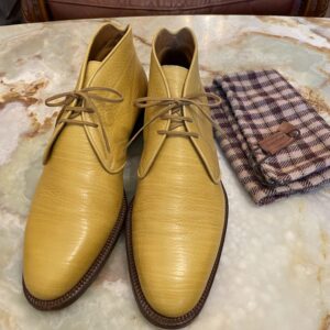 【ステファノベーメル STEFANO BEMER】グレイン革 名作チャッカブーツ靴 40.5 25.5cm位 ベージュ薄黄色