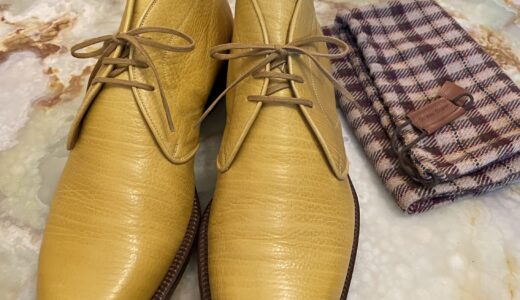 【ステファノベーメル STEFANO BEMER】グレイン革 名作チャッカブーツ靴 40.5 25.5cm位 ベージュ薄黄色