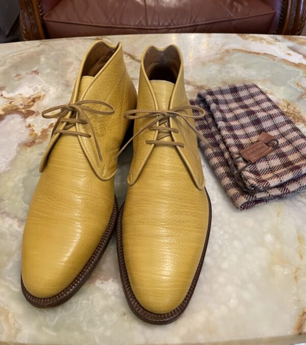 【ステファノベーメル STEFANO BEMER】グレイン革 名作チャッカブーツ靴 40.5 25.5cm位 ベージュ薄黄色