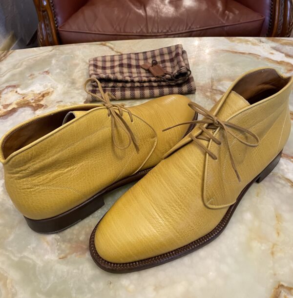 【ステファノベーメル STEFANO BEMER】グレイン革 名作チャッカブーツ靴 40.5 25.5cm位 ベージュ薄黄色 - 画像 (2)