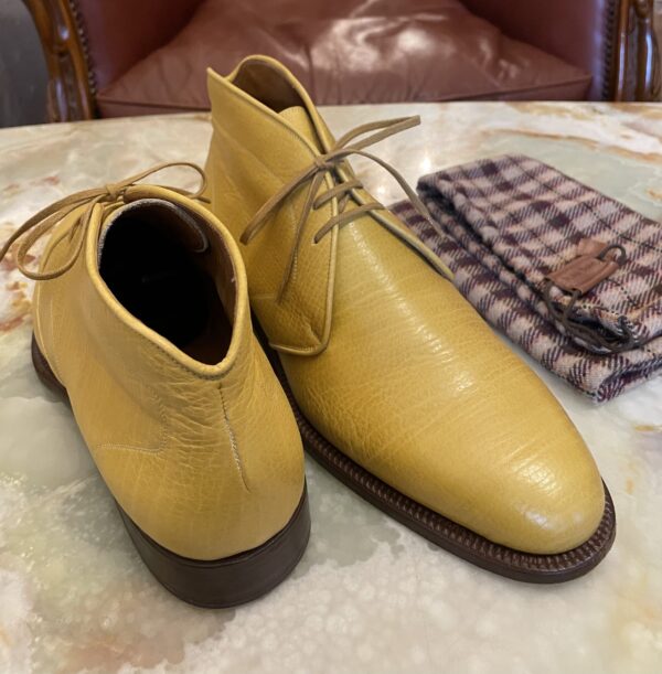 【ステファノベーメル STEFANO BEMER】グレイン革 名作チャッカブーツ靴 40.5 25.5cm位 ベージュ薄黄色 - 画像 (3)