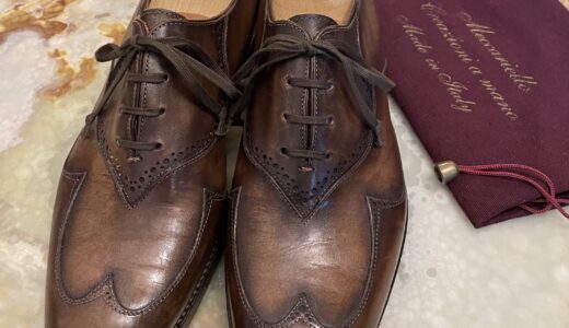 【メッカリエロ meccariello】独創的ウイングチップ内羽根シューズ靴 5 24～24.5cm 手染め茶色
