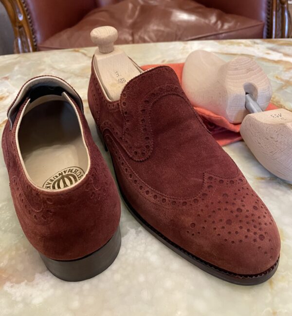 【バリント BALINT】伝統的手仕事の東欧靴 スリップオン型フルブローグシューズ靴 6.5 25cm位 赤茶色 - 画像 (3)