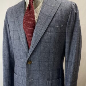 【Luca Verdicchio ルカ ヴェルディッキオ】手仕事ナポリ仕立て 合い物 格子柄ジャケット 48 青灰色