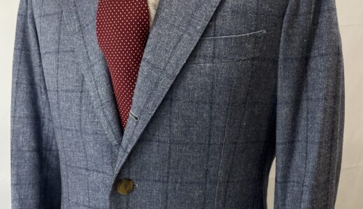 【Luca Verdicchio ルカ ヴェルディッキオ】手仕事ナポリ仕立て 合い物 格子柄ジャケット 48 青灰色