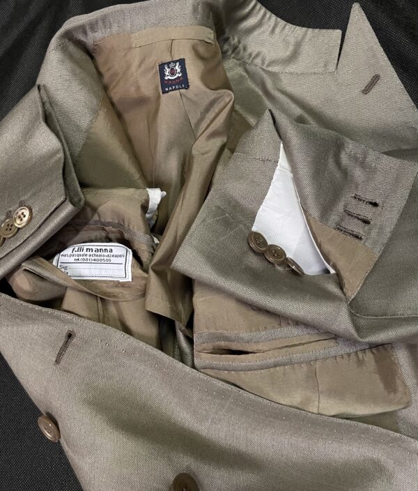 【Sartoria Manna マンナ】技巧ビスポーク注文服 手仕事ナポリ仕立て 絹毛150s ダブルジャケット 42～44 - 画像 (6)