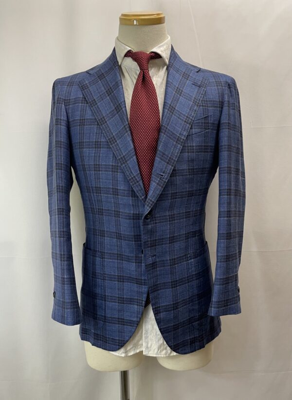 【Sarto Amato アマート】技巧ビスポーク注文服 手仕事ナポリ仕立て 絹麻毛3者混 チェック柄ジャケット 44位 - 画像 (2)