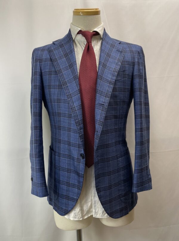 【Sarto Amato アマート】技巧ビスポーク注文服 手仕事ナポリ仕立て 絹麻毛3者混 チェック柄ジャケット 44位 - 画像 (3)