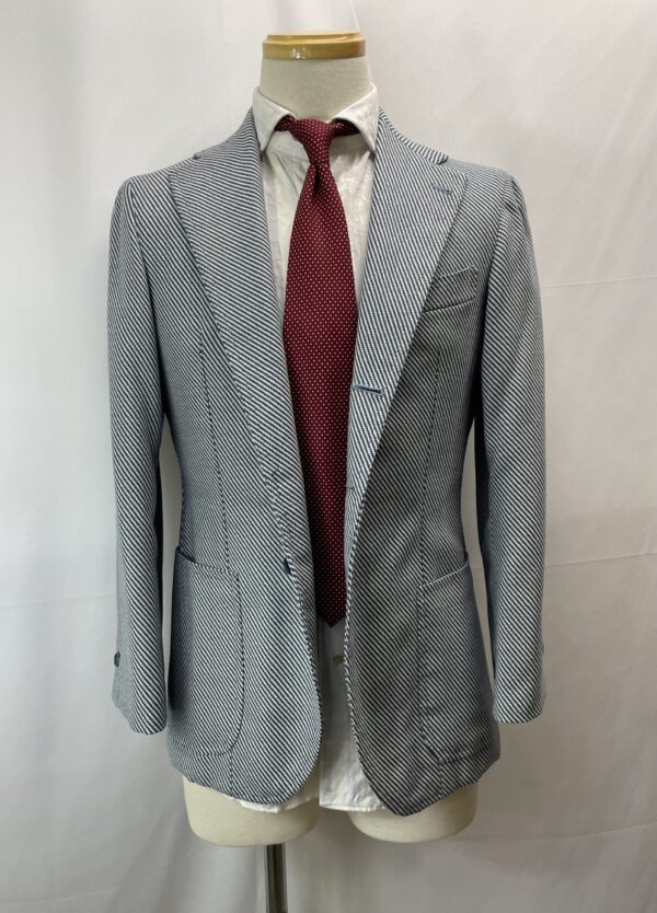 【Sarto Amato アマート】技巧ビスポーク注文服 手仕事ナポリ仕立て 斜縞ストライプ柄ジャケット 44位 - 画像 (3)