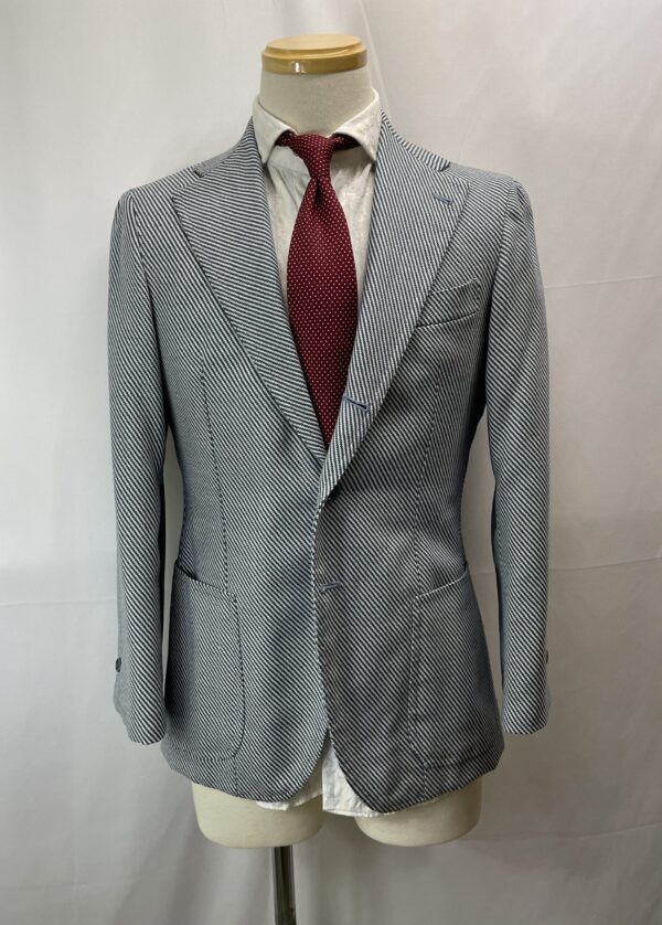 【Sarto Amato アマート】技巧ビスポーク注文服 手仕事ナポリ仕立て 斜縞ストライプ柄ジャケット 44位 - 画像 (2)