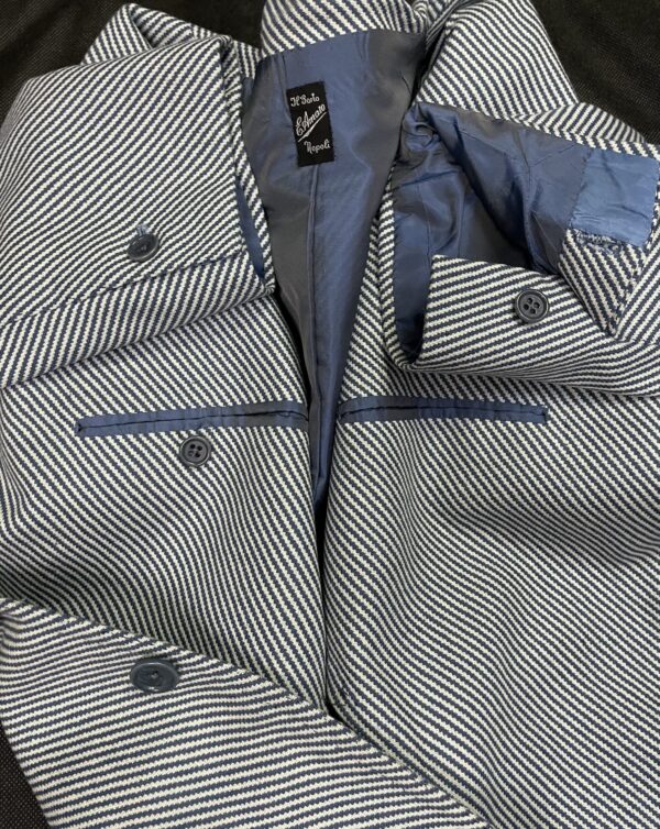 【Sarto Amato アマート】技巧ビスポーク注文服 手仕事ナポリ仕立て 斜縞ストライプ柄ジャケット 44位 - 画像 (6)