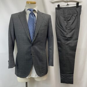 【COSTANTINO コスタンティーノ】最高峰ナポリ仕立て ビスポーク注文服 大判チェック柄ジャケット&パンツ グレースーツ 42~44