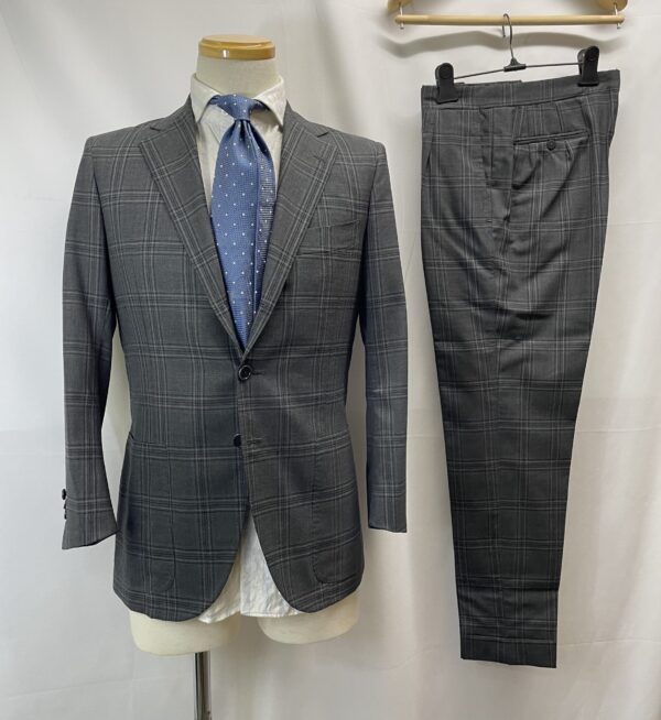 【COSTANTINO コスタンティーノ】最高峰ナポリ仕立て ビスポーク注文服 大判チェック柄ジャケット＆パンツ グレースーツ 42～44
