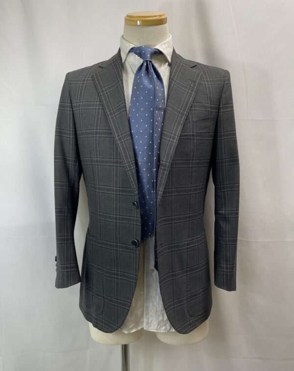 【COSTANTINO コスタンティーノ】最高峰ナポリ仕立て ビスポーク注文服 大判チェック柄ジャケット＆パンツ グレースーツ 42～44 - 画像 (2)
