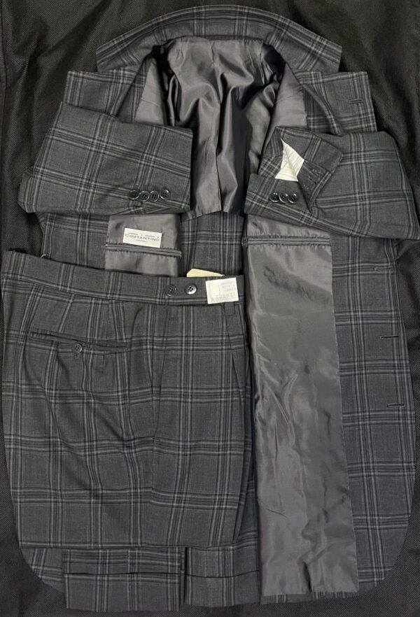 【COSTANTINO コスタンティーノ】最高峰ナポリ仕立て ビスポーク注文服 大判チェック柄ジャケット＆パンツ グレースーツ 42～44 - 画像 (5)