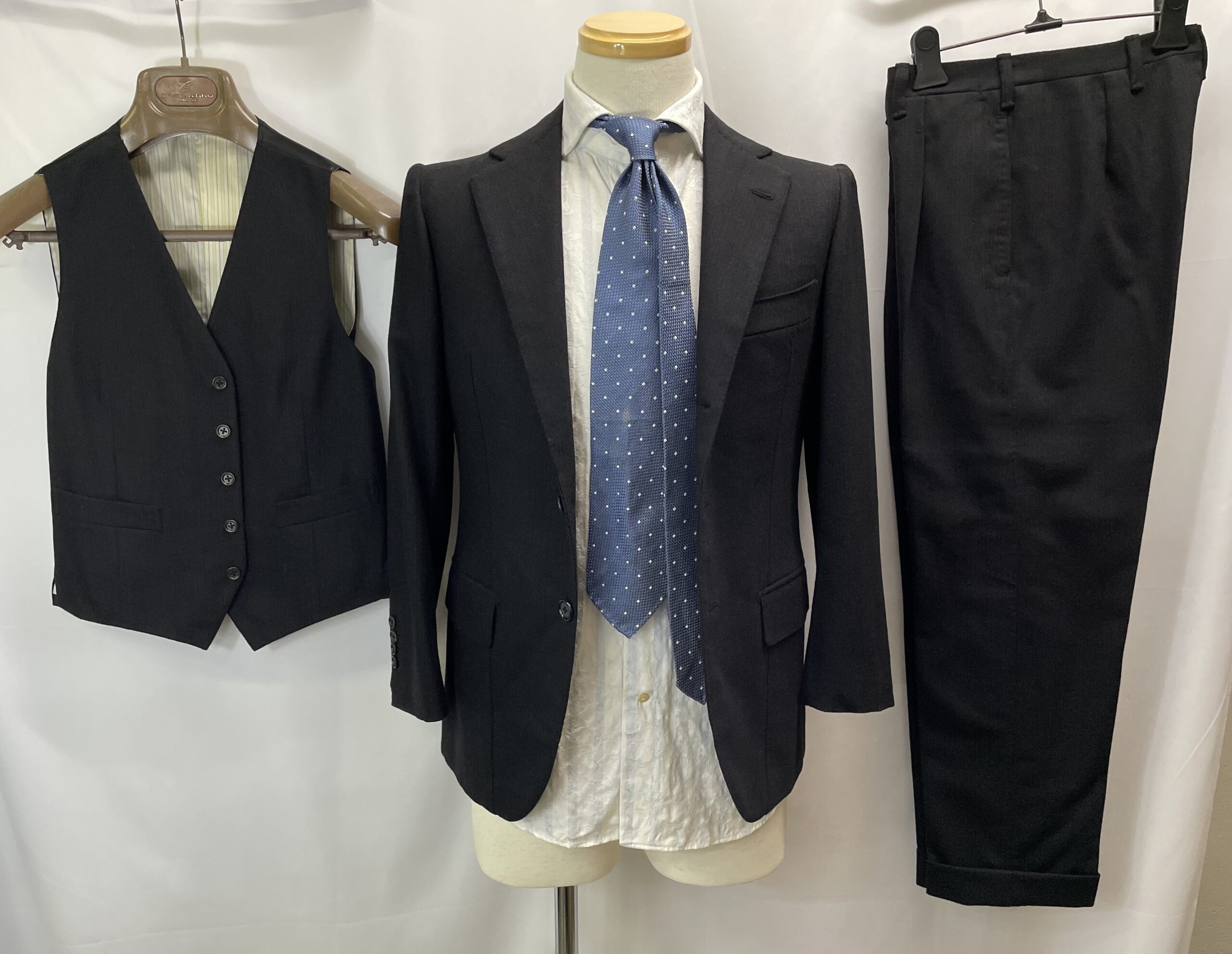 【COSTANTINO コスタンティーノ】ビスポーク注文服 ヴィンテージ生地 3Pスリーピース ダークグレースーツ 42~44{sold out thanks!}