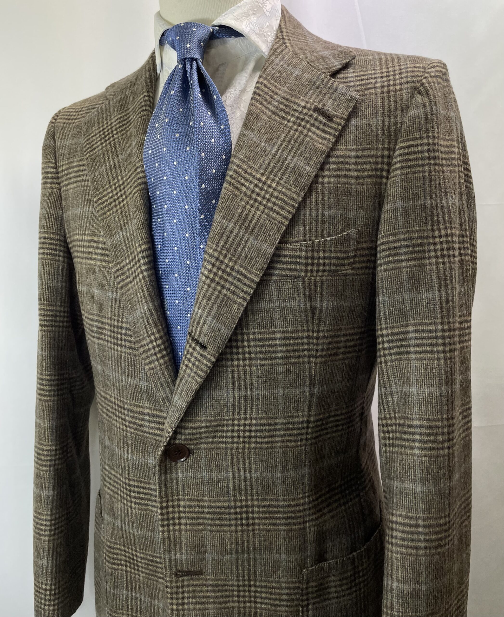 【Sartoria Formosa フォルモサ】最高峰ナポリ仕立て ビスポーク注文服 極上カシミヤ 格子柄ジャケット 46~48 茶