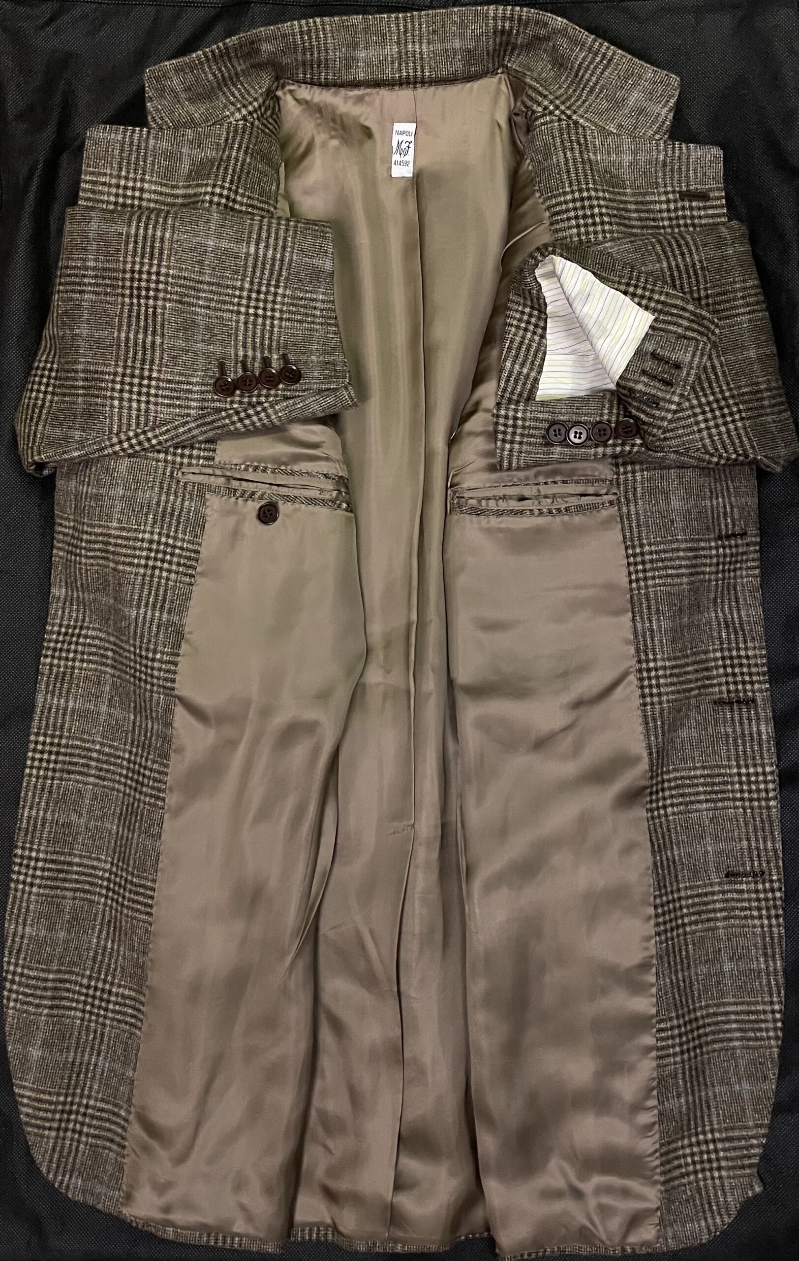 【Sartoria Formosa フォルモサ】最高峰ナポリ仕立て ビスポーク注文服 極上カシミヤ 格子柄ジャケット 46~48 茶 - 画像 (4)