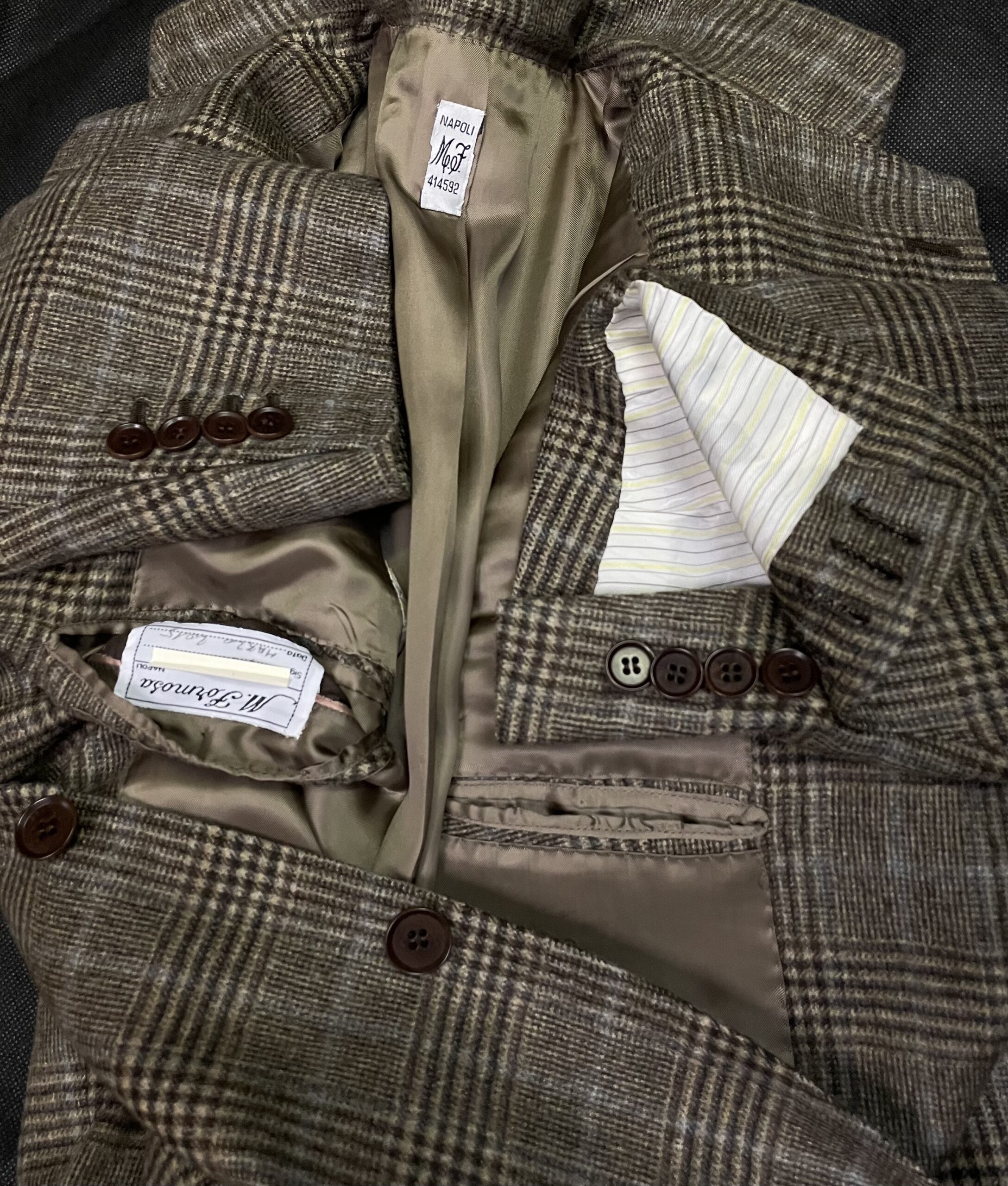 【Sartoria Formosa フォルモサ】最高峰ナポリ仕立て ビスポーク注文服 極上カシミヤ 格子柄ジャケット 46~48 茶 - 画像 (5)