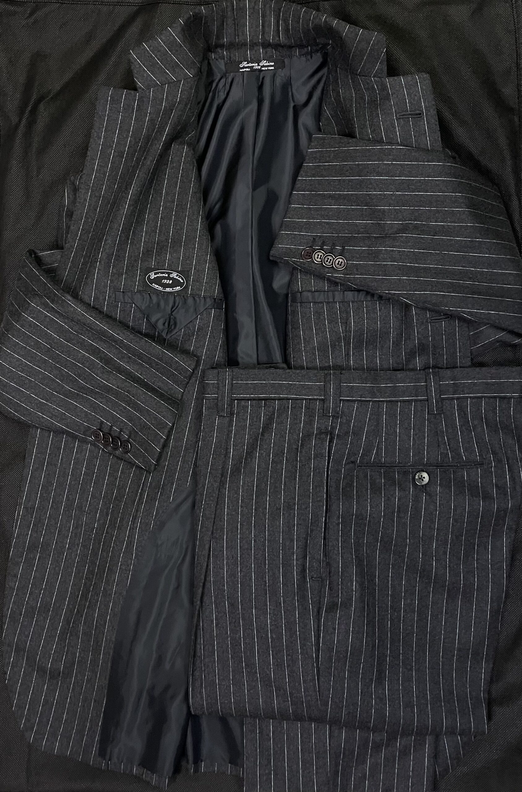 【SARTORIA SABINO サビーノ】手仕事ナポリ仕立て 秋冬向け ピンストライプ柄 グレースーツ 48{sold out thanks!} - 画像 (4)