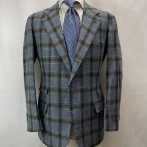 【PANICO パニコ】ナポリ生き神サルト ビスポーク注文服 大判チェック格子柄ジャケット 52～54 青系