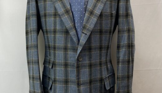 【PANICO パニコ】ナポリ生き神サルト ビスポーク注文服 大判チェック格子柄ジャケット 52～54 青系