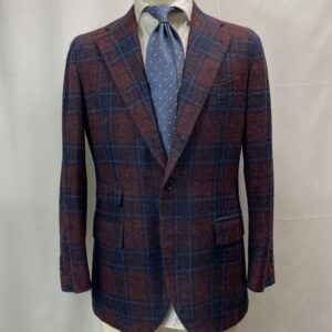【Solito ソリート】ナポリ四天王サルト ビスポーク注文服 秋冬向けカシミヤ混毛 格子柄ジャケット 46~48 赤茶色