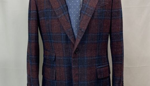 【Solito ソリート】ナポリ四天王サルト ビスポーク注文服 秋冬向けカシミヤ混毛 格子柄ジャケット 46～48 赤茶色