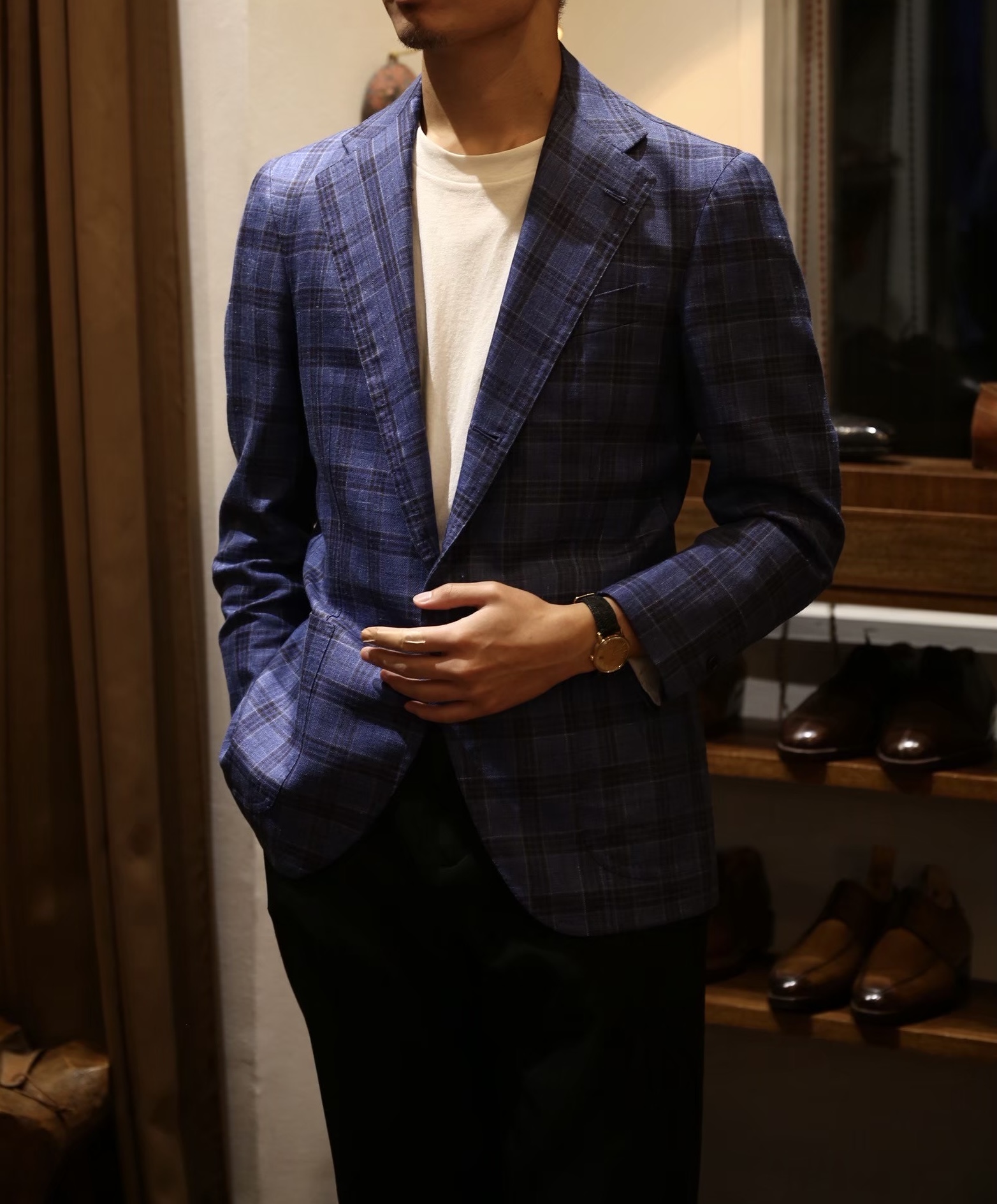 【Sarto Amato アマート】技巧ビスポーク注文服 手仕事ナポリ仕立て 絹麻毛3者混 チェック柄ジャケット 44位 - 画像 (7)