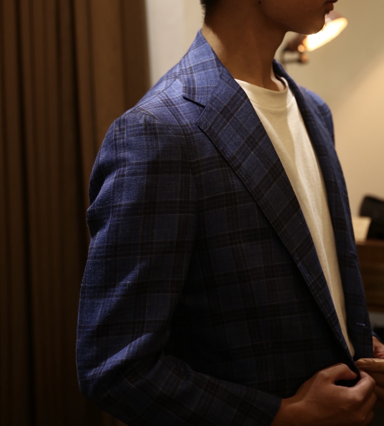 【Sarto Amato アマート】技巧ビスポーク注文服 手仕事ナポリ仕立て 絹麻毛3者混 チェック柄ジャケット 44位 - 画像 (9)