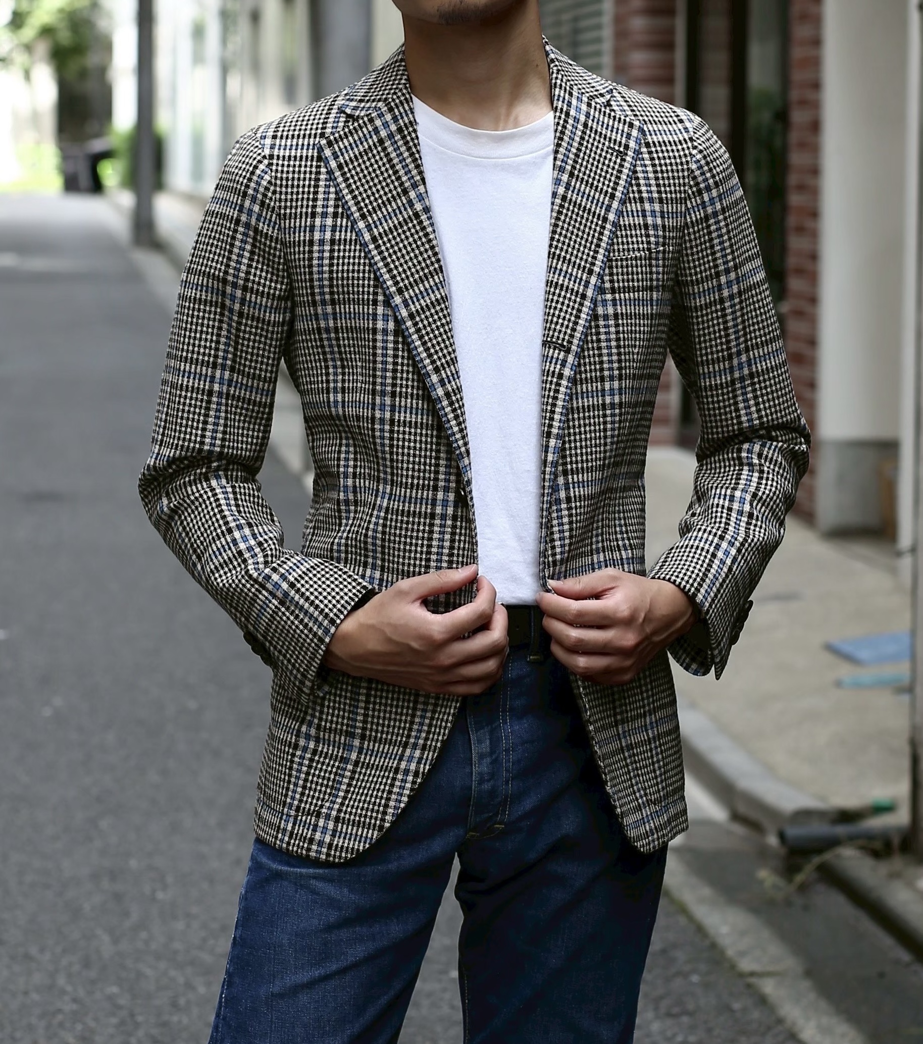 【ダルクオーレ DALCUORE】スミズーラ注文服 合い物ヴィンテージウール チェック柄ジャケット 42~44 - 画像 (6)