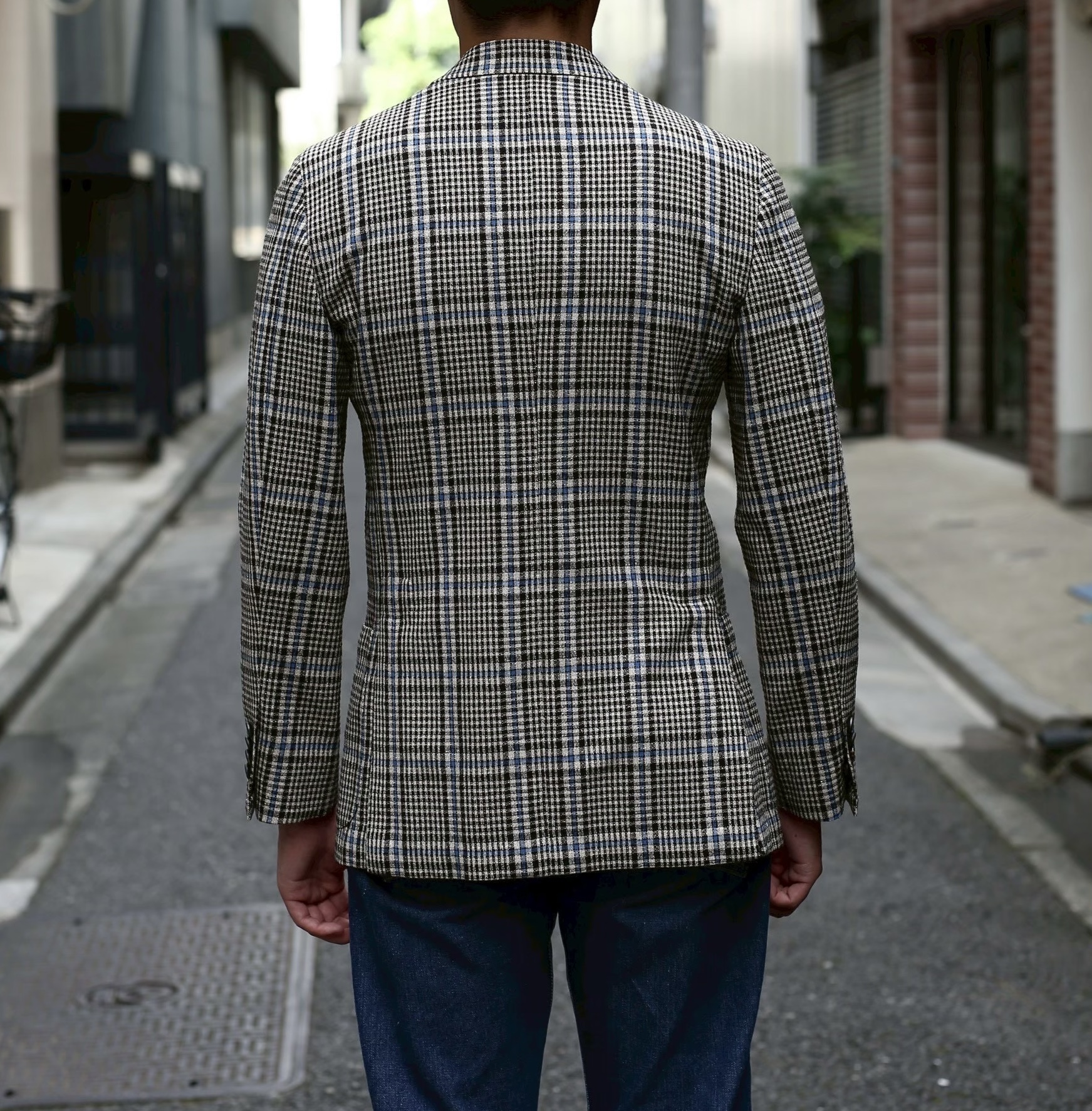 【ダルクオーレ DALCUORE】スミズーラ注文服 合い物ヴィンテージウール チェック柄ジャケット 42~44 - 画像 (9)