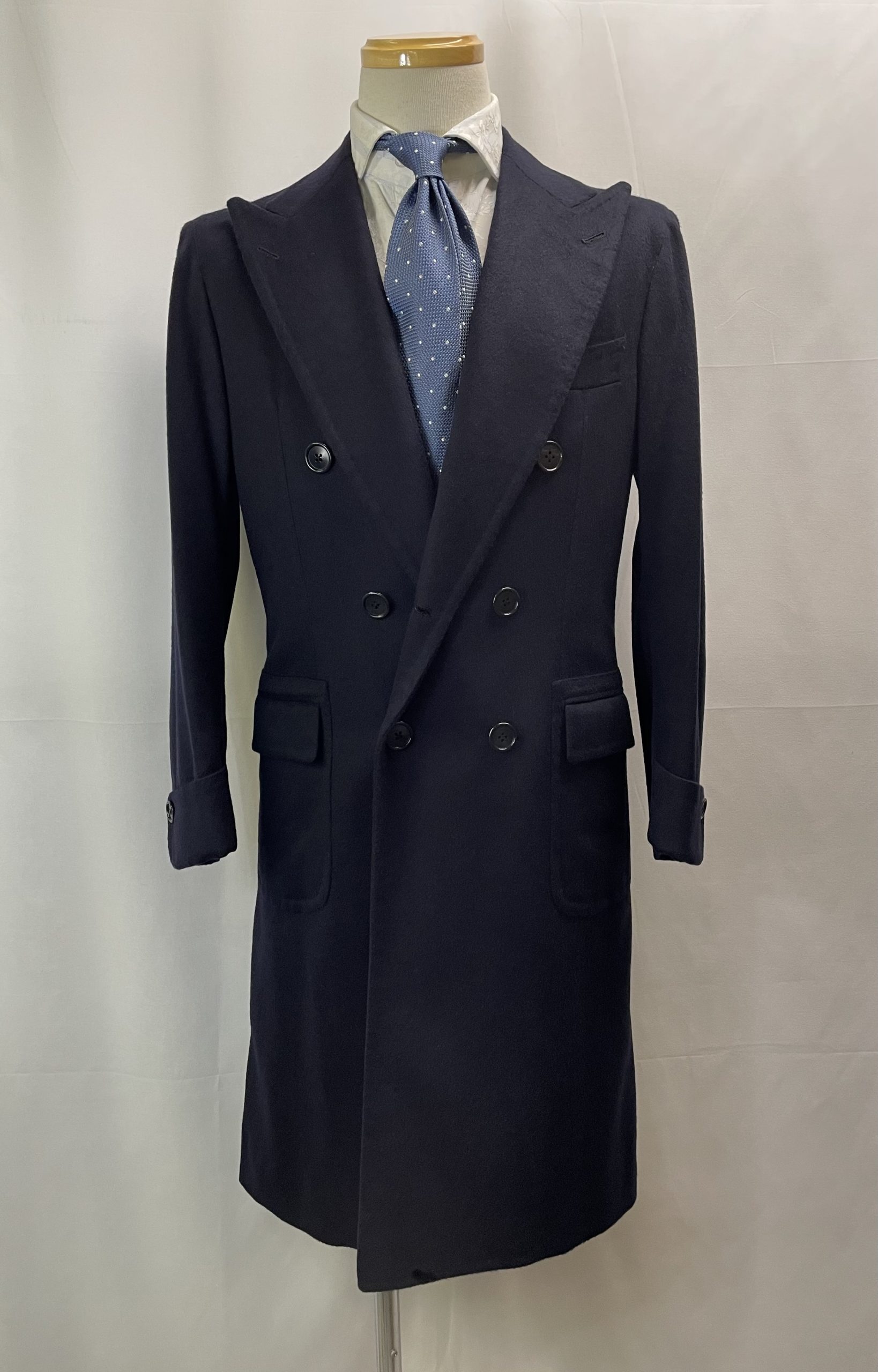 【COSTANTINO コスタンティーノ】技巧ビスポーク注文服 究極ビキューナ混カシミヤ(ビキャッシュ)ポロコート 濃紺色 42~44{sold out thanks!}