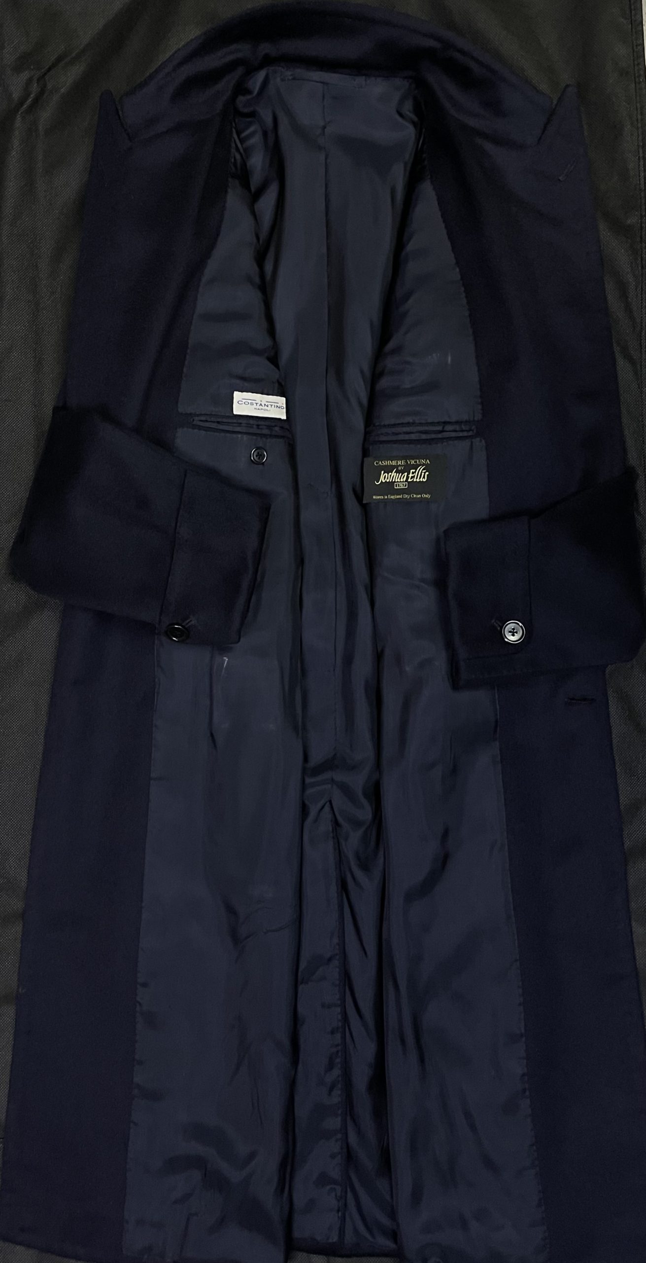 【COSTANTINO コスタンティーノ】技巧ビスポーク注文服 究極ビキューナ混カシミヤ(ビキャッシュ)ポロコート 濃紺色 42~44{sold out thanks!} - 画像 (5)