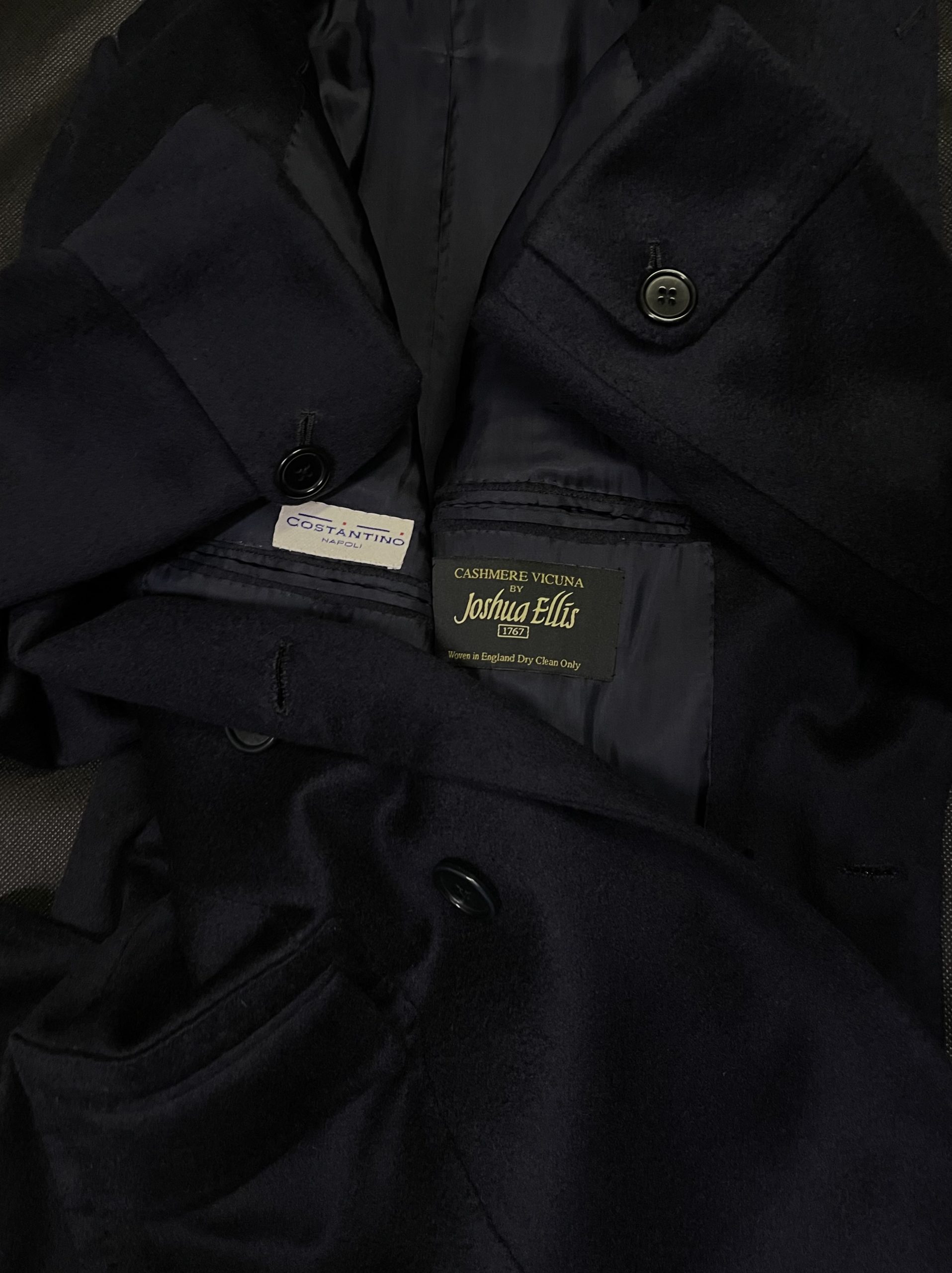 【COSTANTINO コスタンティーノ】技巧ビスポーク注文服 究極ビキューナ混カシミヤ(ビキャッシュ)ポロコート 濃紺色 42~44{sold out thanks!} - 画像 (6)