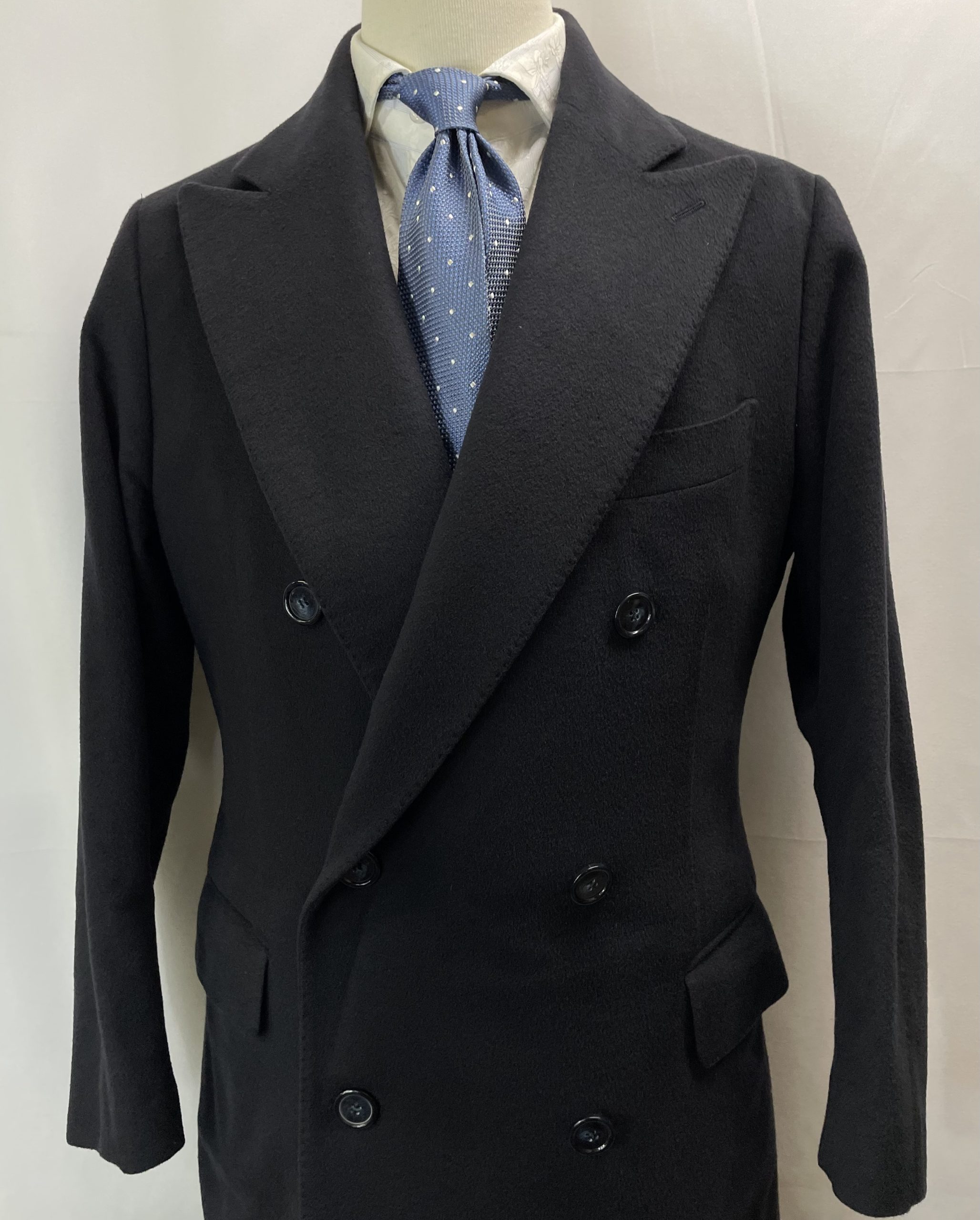 【Stile Latino スティーレ ラティーノ】アットリーニ傘下 贅沢カシミヤ100% ダブルチェスターコート 紺色 52~54 XL - 画像 (2)