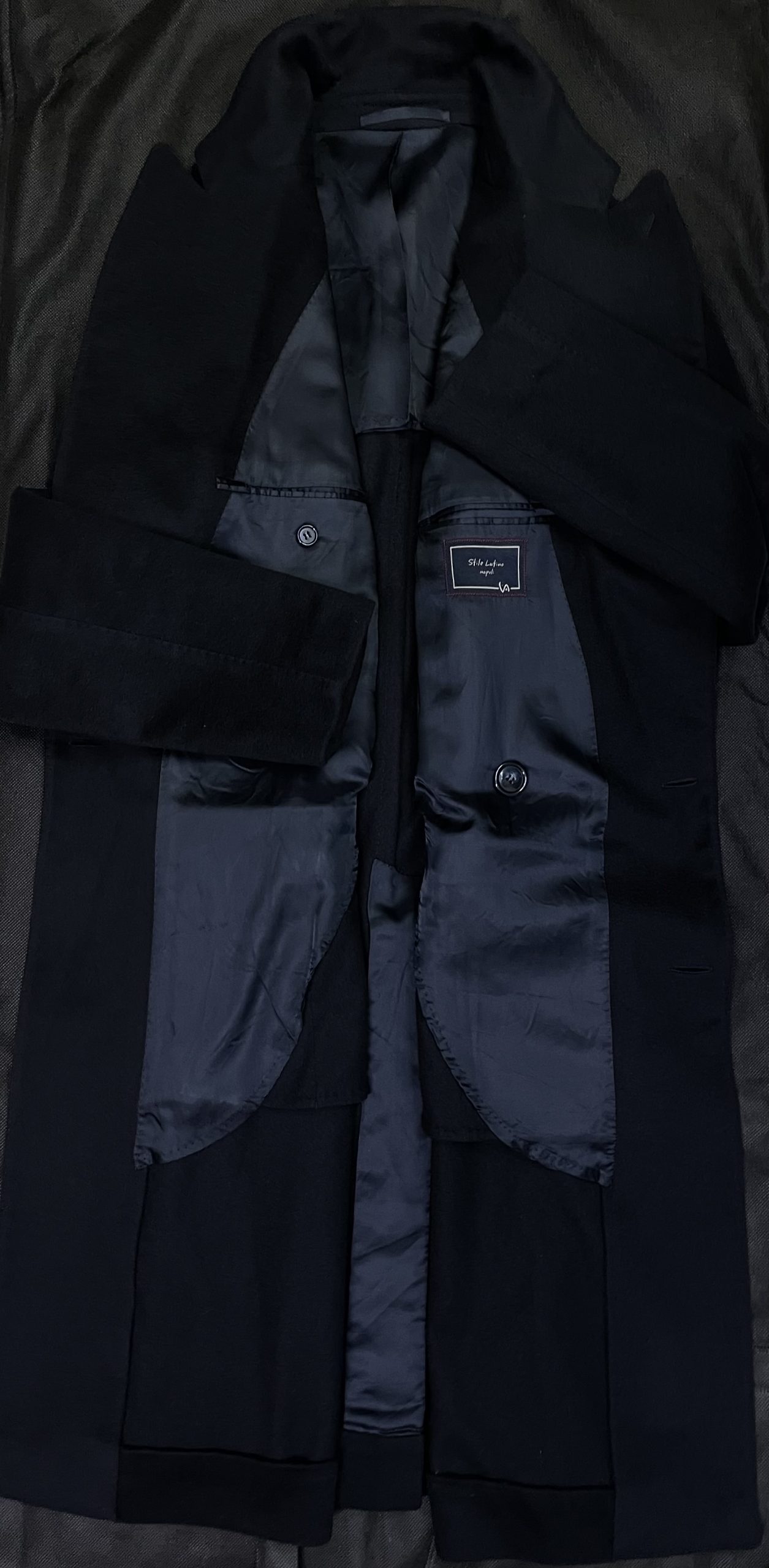 【Stile Latino スティーレ ラティーノ】アットリーニ傘下 贅沢カシミヤ100% ダブルチェスターコート 紺色 52~54 XL - 画像 (5)